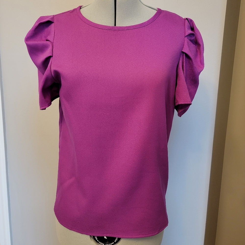 Vibrant Purple Top with Ruffled Sleeves